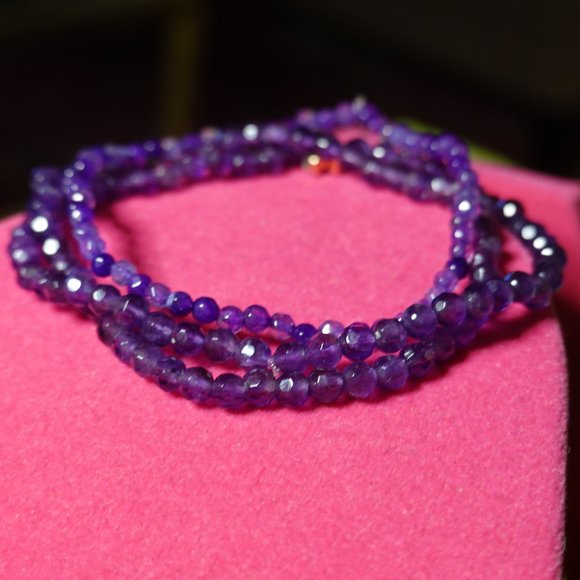 (NWT) Genuine Faceted & Smooth Amethyst (3) Bracelet Stack/Set - Picture 4 of 11